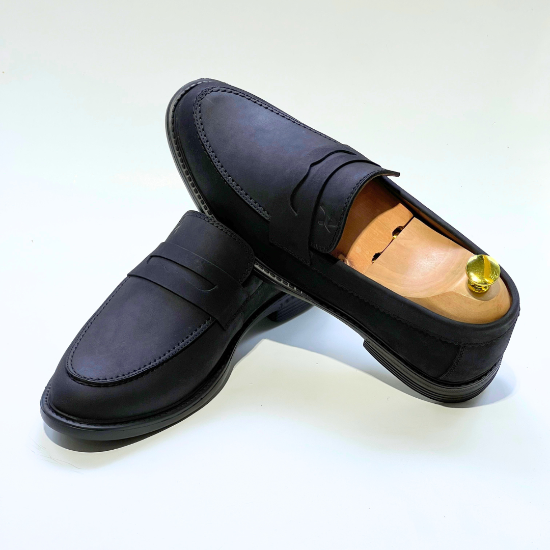 Mocassins Découpe 100% Cuir Nubuck Médical En NOIR REF 332