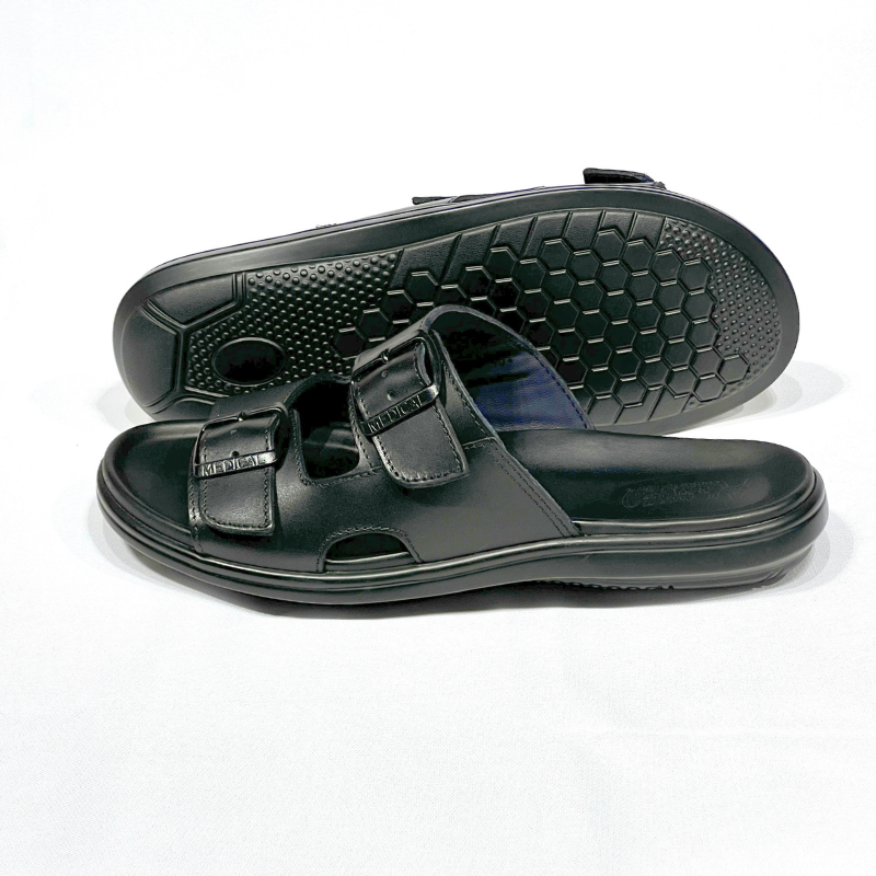 Léger – Sandales Hommes Médical 100% Cuir NOIR REF 211