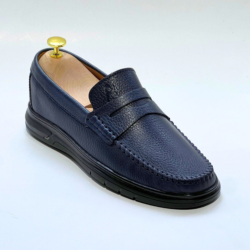 Denver: Mocassin Homme Médical - 100% Cuir Grainé BLEU - ref 104