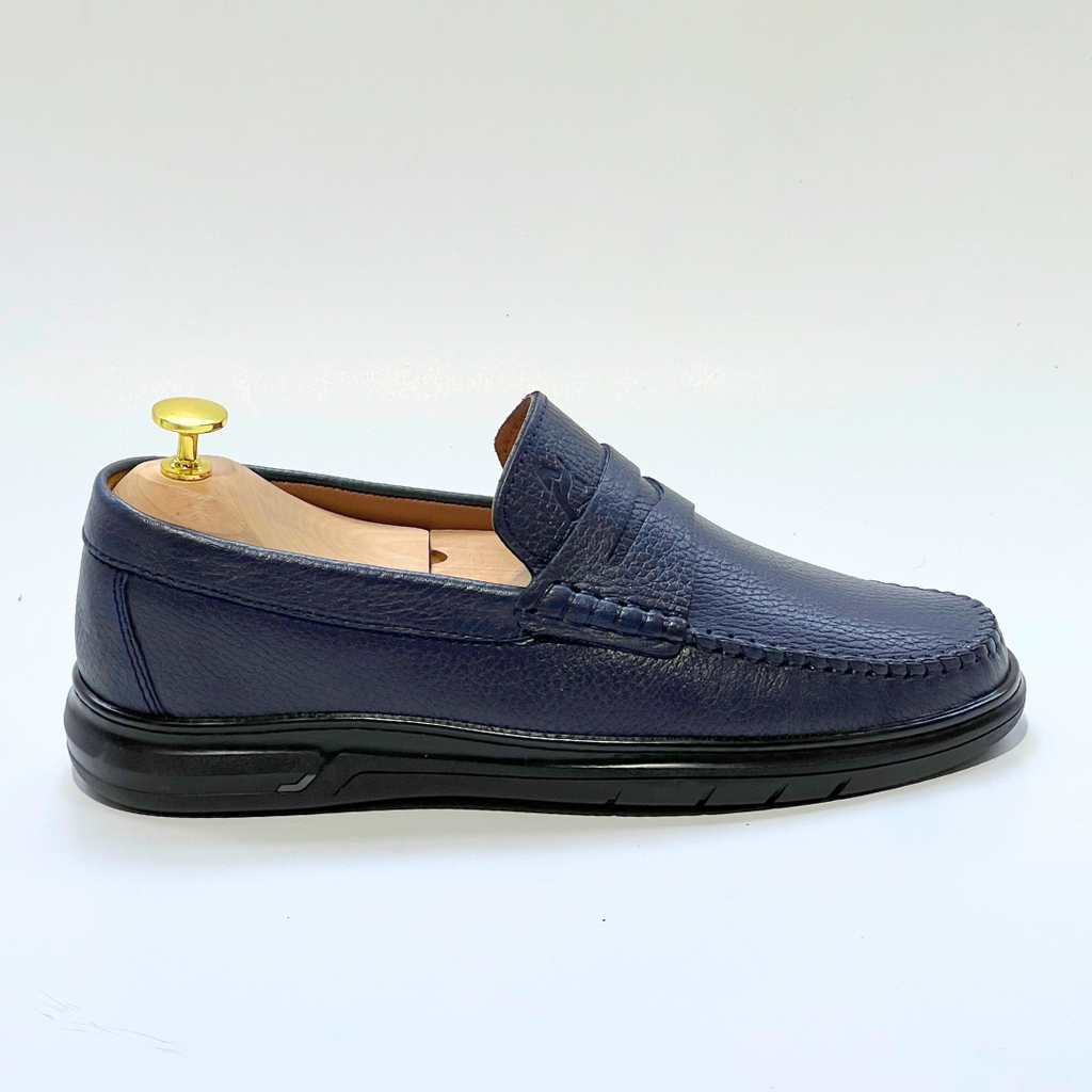 Denver: Mocassin Homme Médical - 100% Cuir Grainé BLEU - ref 104