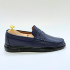 Denver: Mocassin Homme Médical - 100% Cuir Grainé BLEU - ref 104