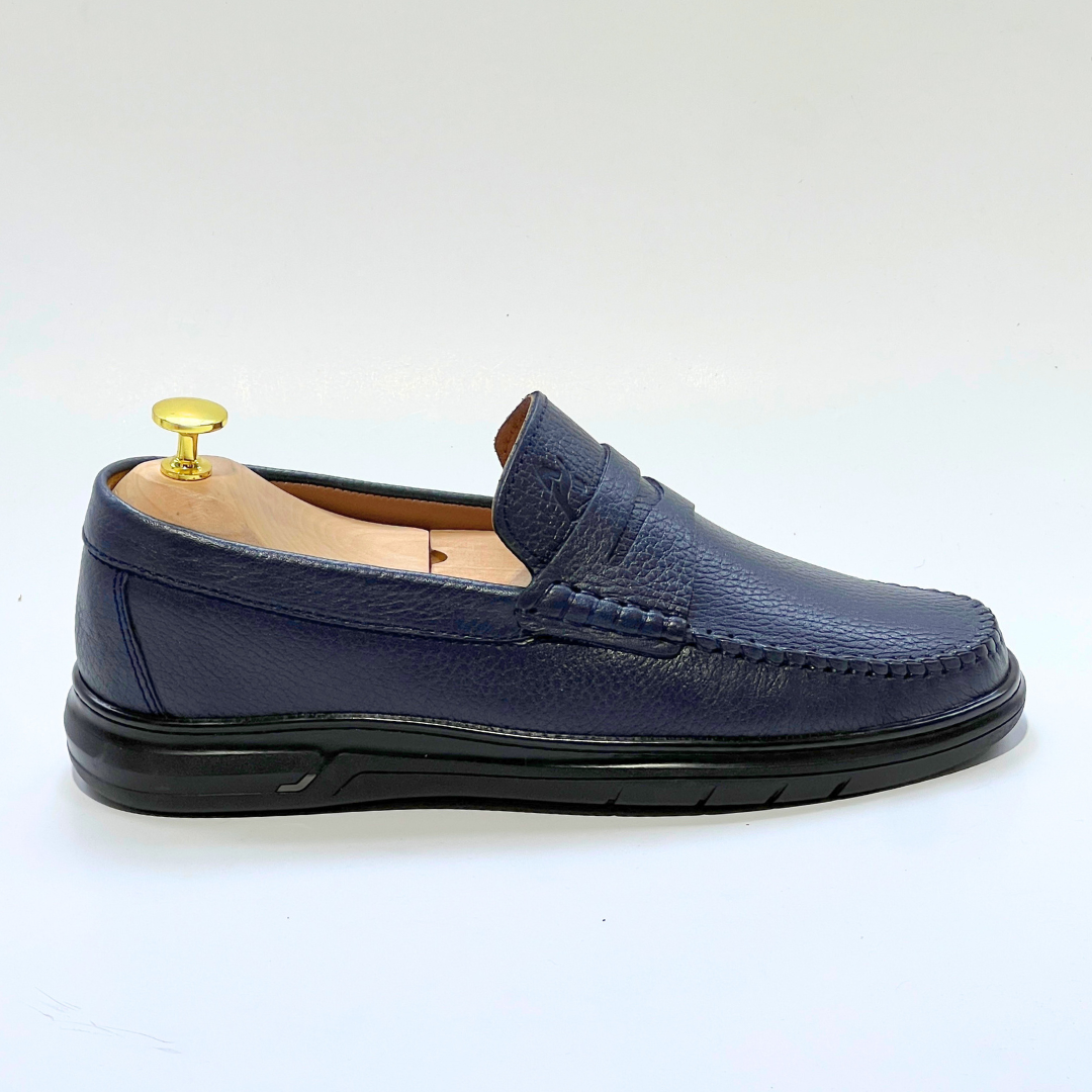 Denver: Mocassin Homme Médical - 100% Cuir Grainé BLEU - ref 104