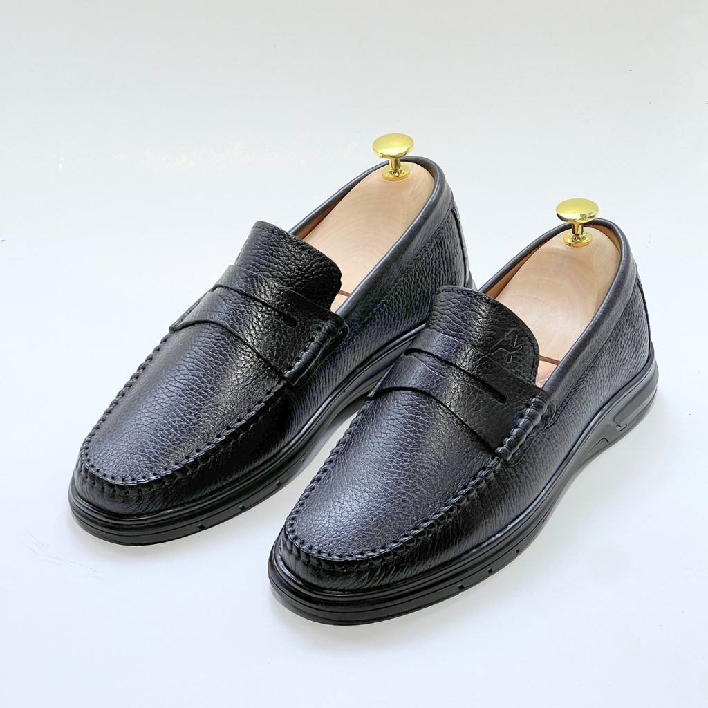 Denver: Mocassin Homme Médical - 100% Cuir Grainé NOIR - ref 104