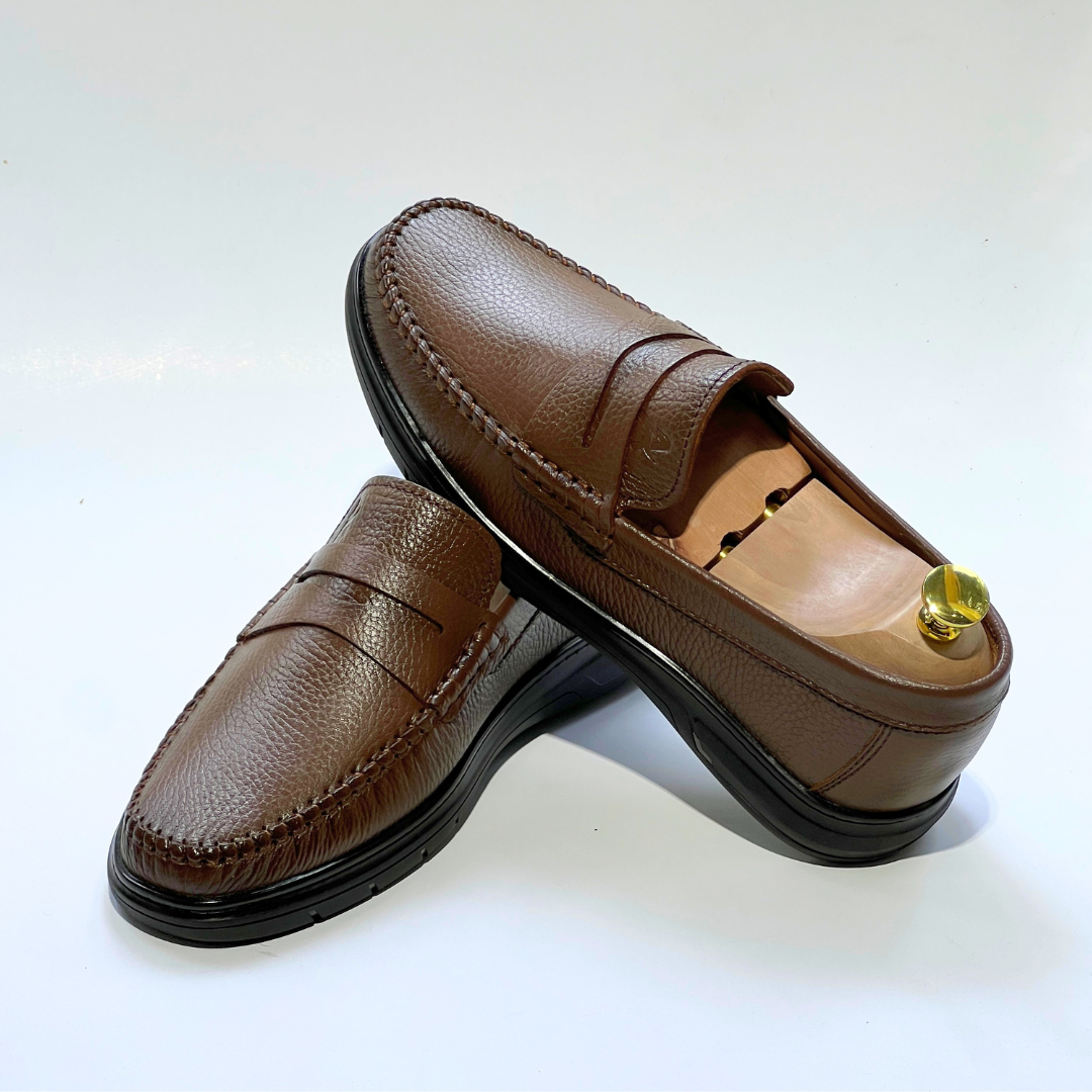 Denver: Mocassin Homme Médical - 100% Cuir Grainé MARRON - ref 104
