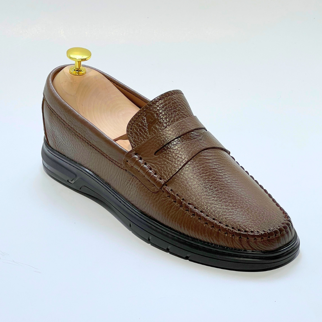 Denver: Mocassin Homme Médical - 100% Cuir Grainé MARRON - ref 104