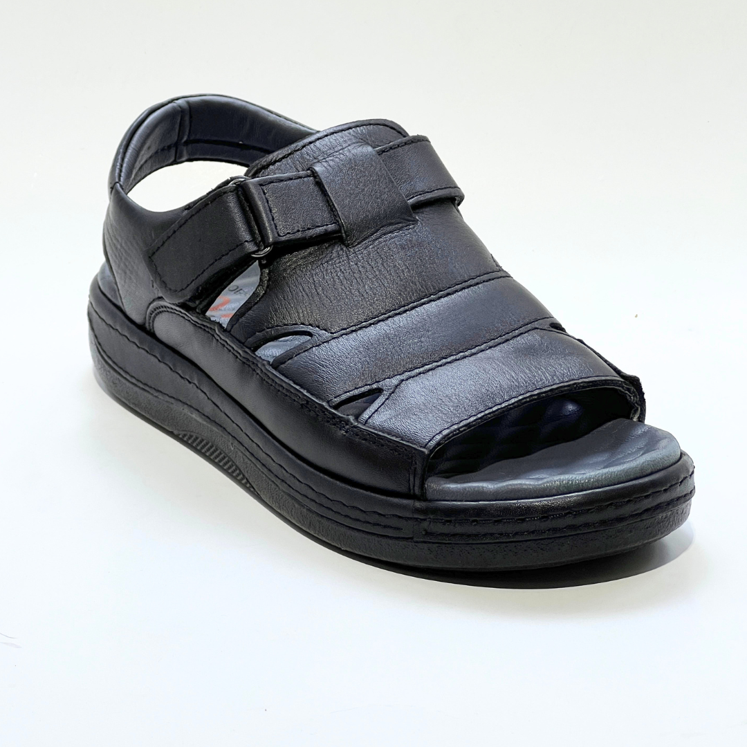 Generic Sandales Pour Hommes 100% Cuir Super Médical MARRON-NOIR REF 046