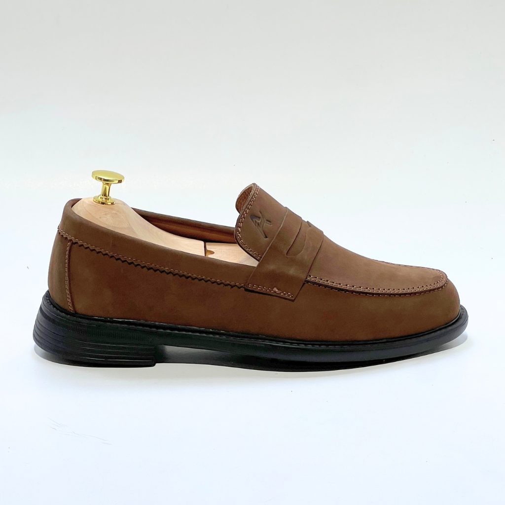 Mocassins Découpe 100% Cuir Nubuck Médical En MARRON REF 332