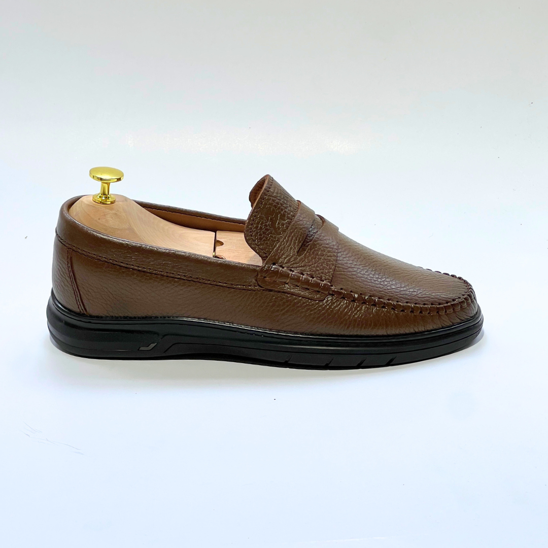 Denver: Mocassin Homme Médical - 100% Cuir Grainé MARRON - ref 104