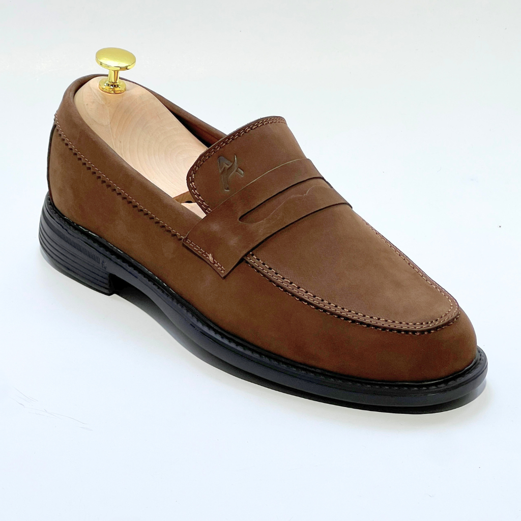 Mocassins Découpe 100% Cuir Nubuck Médical En MARRON REF 332