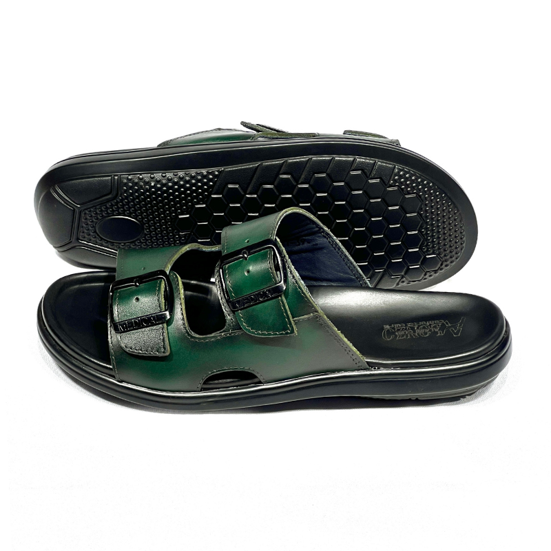 Léger – Sandales Hommes Médical 100% Cuir VERT REF 211
