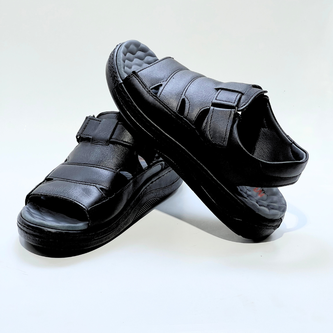 Generic Sandales Pour Hommes 100% Cuir Super Médical MARRON-NOIR REF 046