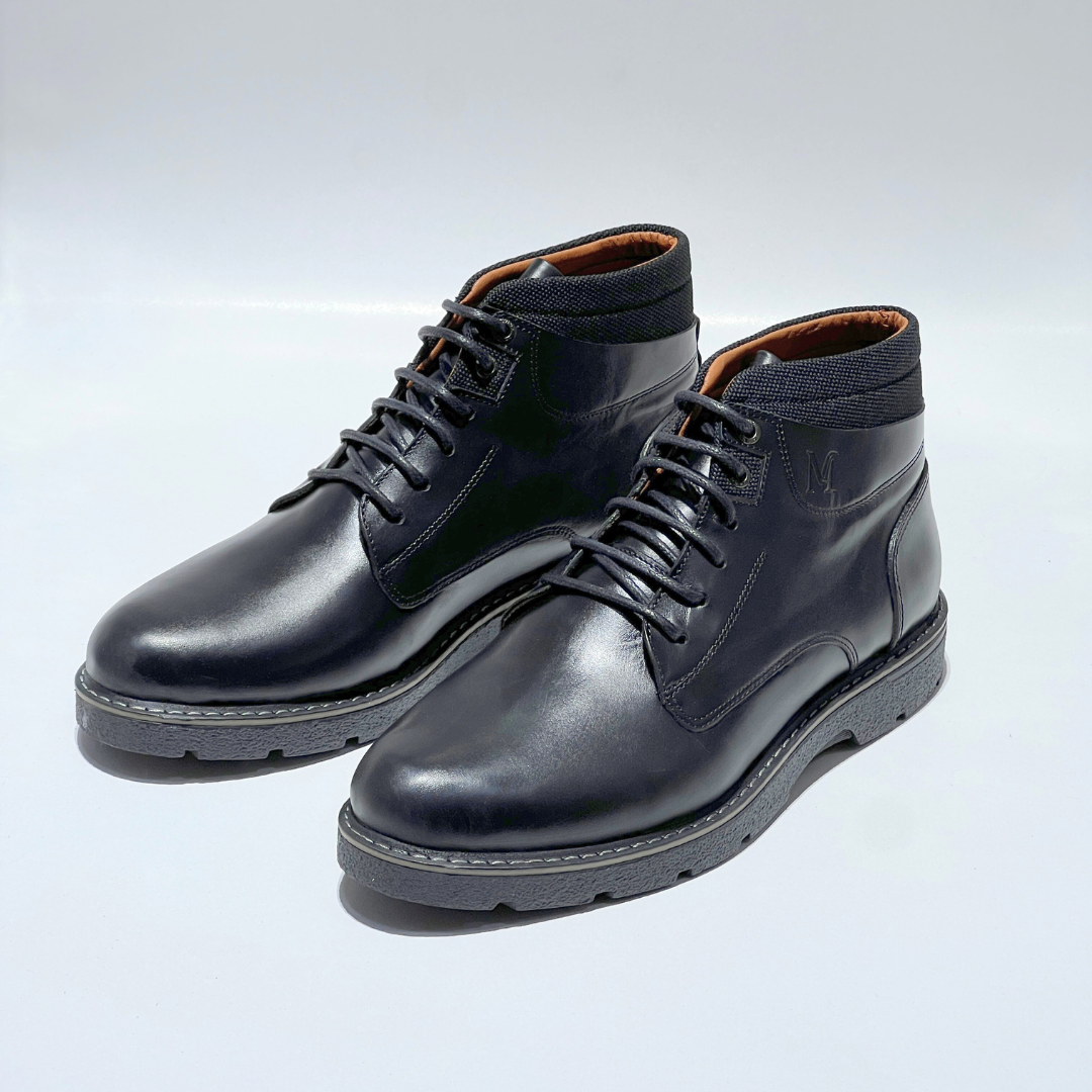 Bottines Pour Homme extra confortable en cuir 100% NOIR REF 037