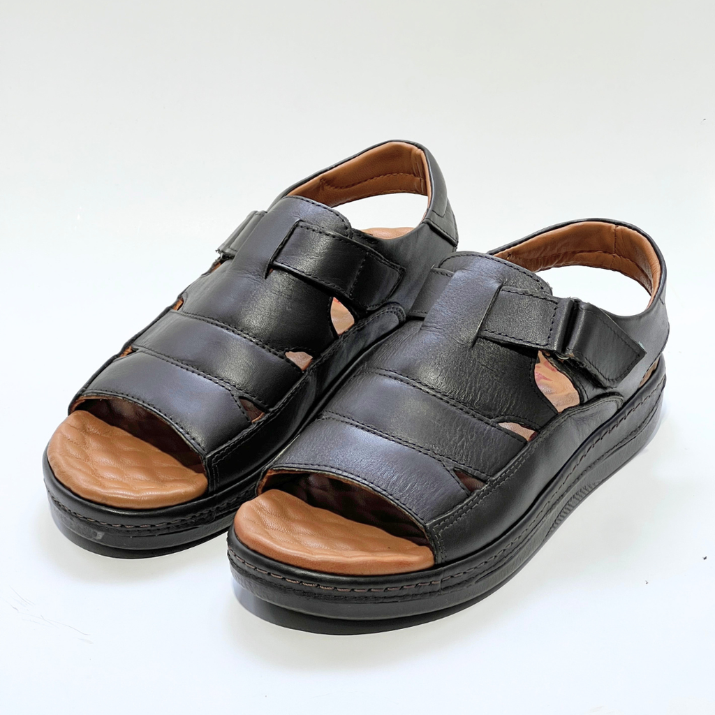 Generic Sandales Pour Hommes 100% Cuir Super Médical MARRON-NOIR REF 046