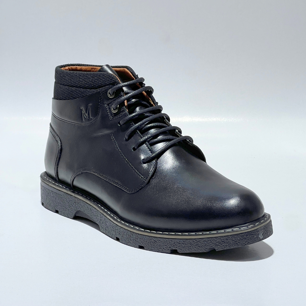 Bottines Pour Homme extra confortable en cuir 100% NOIR REF 037