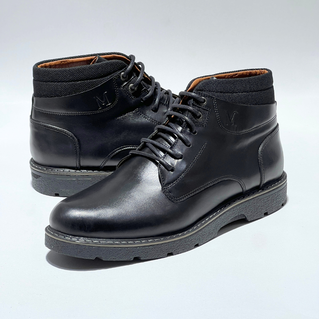 Bottines Pour Homme extra confortable en cuir 100% NOIR REF 037