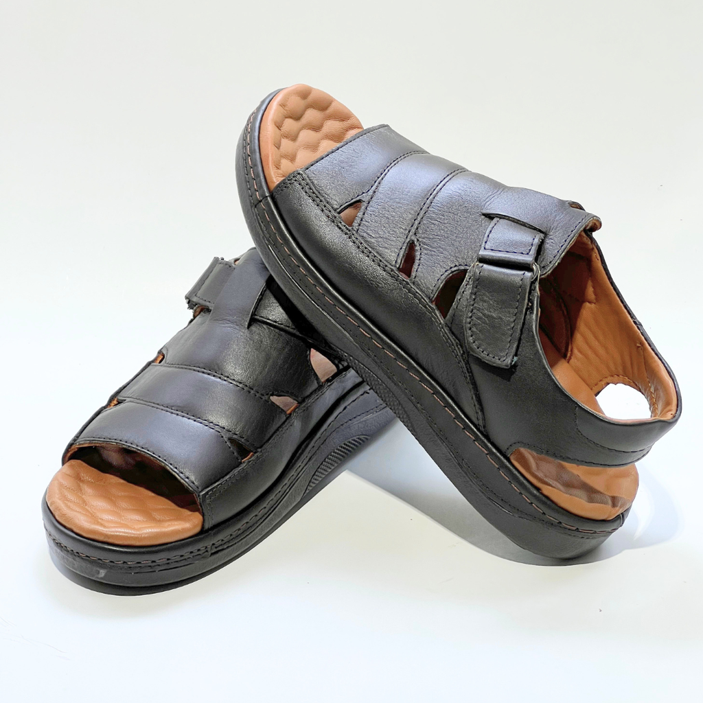 Generic Sandales Pour Hommes 100% Cuir Super Médical MARRON-NOIR REF 046