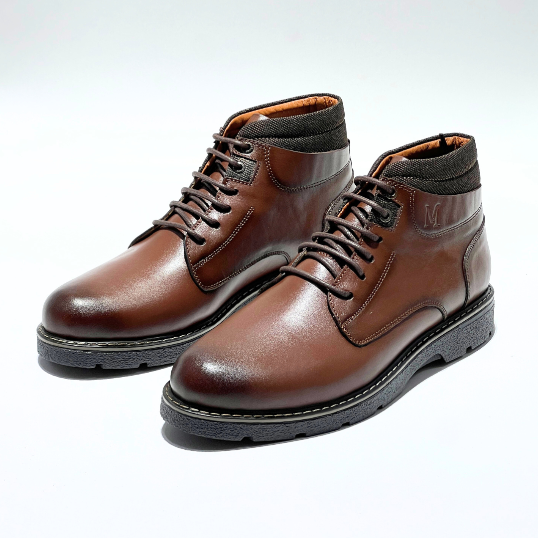 Bottines Pour Homme extra confortable en cuir 100% MARRON REF 037