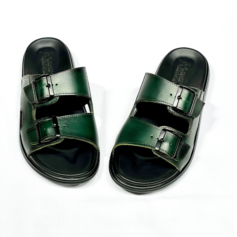 Léger – Sandales Hommes Médical 100% Cuir VERT REF 211