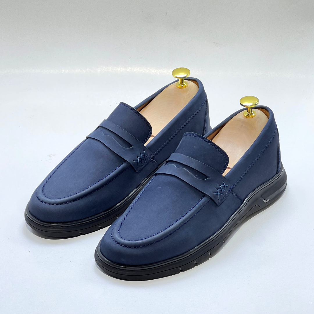 Mocassin Volzaro Ultras Confortable 100% CUIR nubuck BLEU REF 643