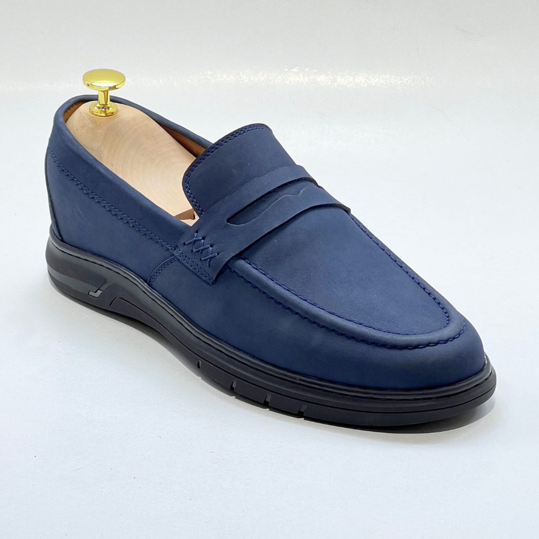 Mocassin Volzaro Ultras Confortable 100% CUIR nubuck BLEU REF 643