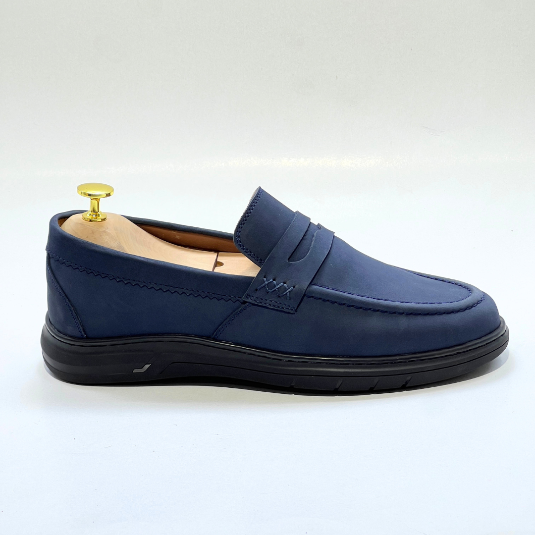 Mocassin Volzaro Ultras Confortable 100% CUIR nubuck BLEU REF 643