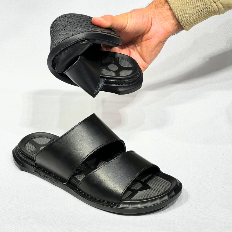 SANDALE MEDICAL EN CUIR 100% NOIR REF 218