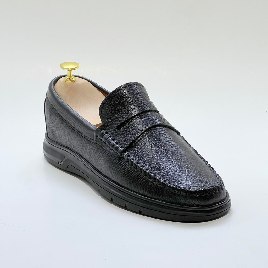 Denver: Mocassin Homme Médical - 100% Cuir Grainé NOIR - ref 104