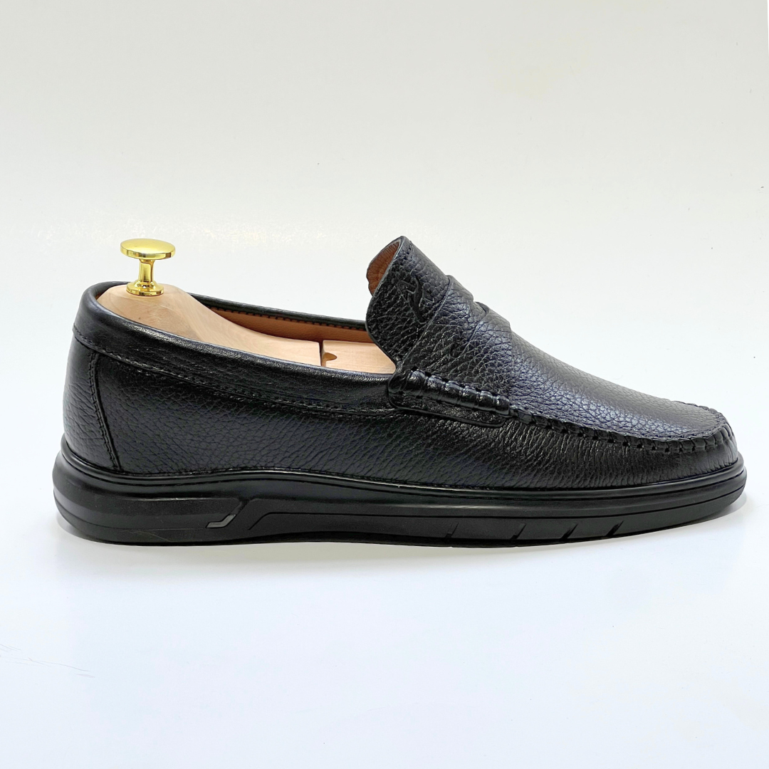 Denver: Mocassin Homme Médical - 100% Cuir Grainé NOIR - ref 104