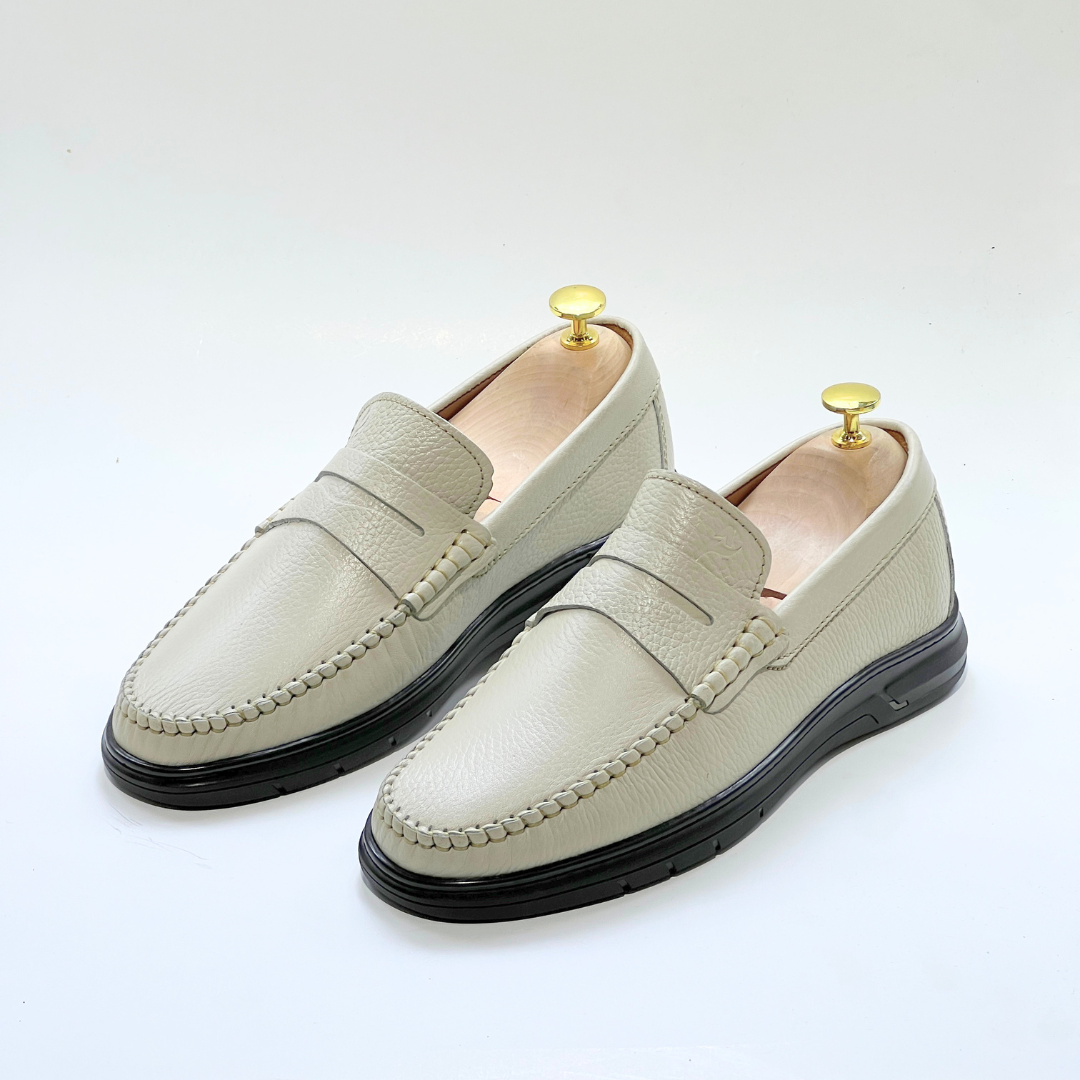 Denver: Mocassin Homme Médical - 100% Cuir Grainé BEIJ - ref 104