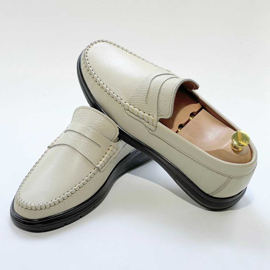 Denver: Mocassin Homme Médical - 100% Cuir Grainé BEIJ - ref 104