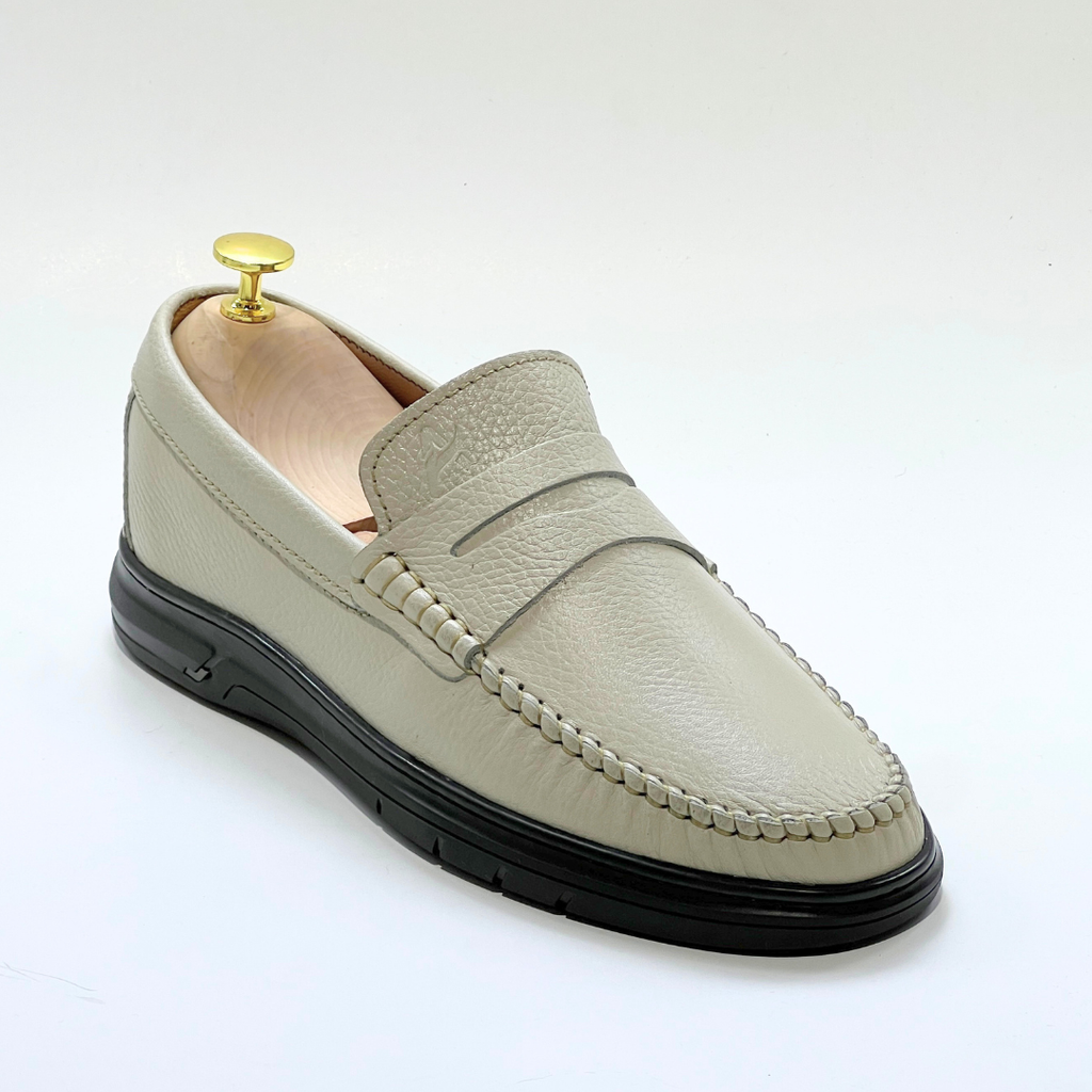 Denver: Mocassin Homme Médical - 100% Cuir Grainé BEIJ - ref 104