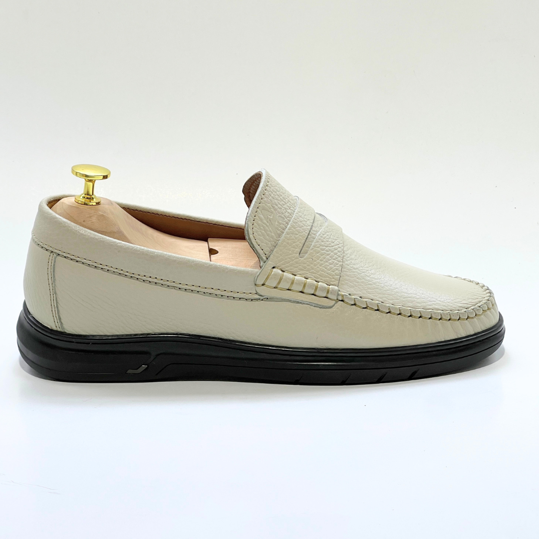 Denver: Mocassin Homme Médical - 100% Cuir Grainé BEIJ - ref 104